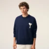 Ami de Coeur Sweater in lana e cotone con collo rotondo blu Ami de Coeur Sweater in lana e cotone con collo rotondo blu