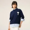 Ami de Coeur Sweater in lana e cotone con collo rotondo blu Ami de Coeur Sweater in lana e cotone con collo rotondo blu