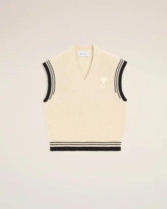 Ami de Coeur Sweater senza maniche in lana a coste bianche