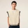 Ami de Coeur Sweater senza maniche in lana a coste bianche