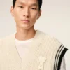 Ami de Coeur Sweater senza maniche in lana a coste bianche