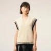 Ami de Coeur Sweater senza maniche in lana a coste bianche