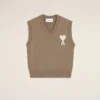 Ami de Coeur Sweater senza maniche in lana e cotone beige Ami de Coeur Sweater senza maniche in lana e cotone beige