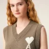 Ami de Coeur Sweater senza maniche in lana e cotone beige Ami de Coeur Sweater senza maniche in lana e cotone beige