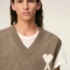 Ami de Coeur Sweater senza maniche in lana e cotone beige Ami de Coeur Sweater senza maniche in lana e cotone beige