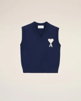 Ami de Coeur Sweater senza maniche in lana e cotone blu