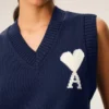 Ami de Coeur Sweater senza maniche in lana e cotone blu Ami de Coeur Sweater senza maniche in lana e cotone blu