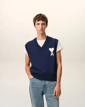 Ami de Coeur Sweater senza maniche in lana e cotone blu