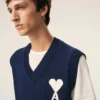Ami de Coeur Sweater senza maniche in lana e cotone blu Ami de Coeur Sweater senza maniche in lana e cotone blu