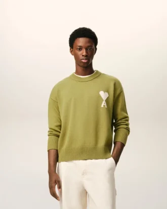 Ami de Coeur Sweater verde in lana e cotone con collo rotondo