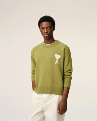 Ami de Coeur Sweater verde in lana e cotone con collo rotondo