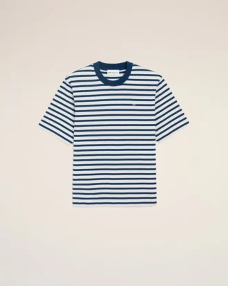 Ami de Coeur T-Shirt in cotone blu, vestibilità squadrata, stile marinière