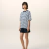 Ami de Coeur T-Shirt in cotone blu, vestibilità squadrata, stile marinière