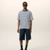 Ami de Coeur T-Shirt in cotone blu, vestibilità squadrata, stile marinière