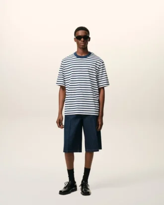 Ami de Coeur T-Shirt in cotone blu, vestibilità squadrata, stile marinière