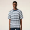 Ami de Coeur T-Shirt in cotone blu, vestibilità squadrata, stile marinière