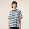 Ami de Coeur T-Shirt in cotone blu, vestibilità squadrata, stile marinière