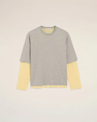 Ami de Coeur T-Shirt in cotone grigio con effetto doppia manica