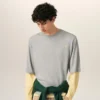 Ami de Coeur T-Shirt in cotone grigio con effetto doppia manica