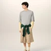 Ami de Coeur T-Shirt in cotone grigio con effetto doppia manica