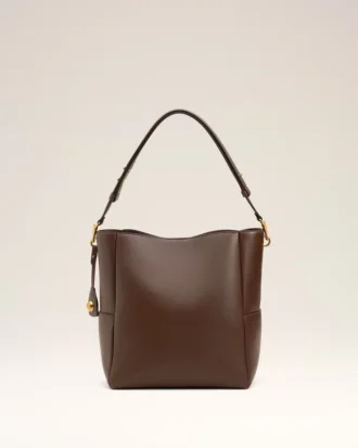 Borsa a secchiello Carrousel in pelle liscia marrone