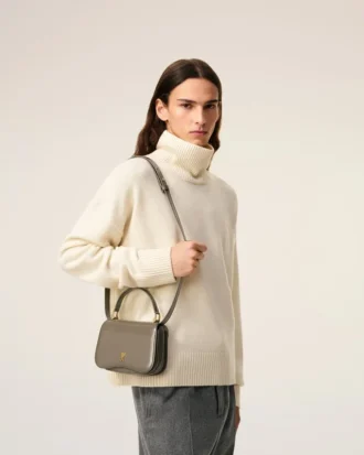 Borsa Paris Paris con manici superiori in pelle lucida grigia