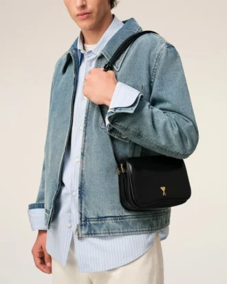 Borsa Paris Paris in pelle di vacchetta nera