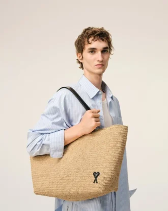 Borsa Tote Ami de Coeur in rafia naturale