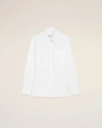 Camicia aderente in cotone bianco con colletto a punta