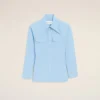 Camicia aderente in cotone blu con colletto a punta Camicia aderente in cotone blu con colletto a punta