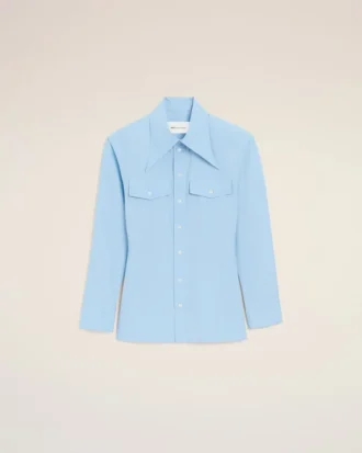 Camicia aderente in cotone blu con colletto a punta Camicia aderente in cotone blu con colletto a punta