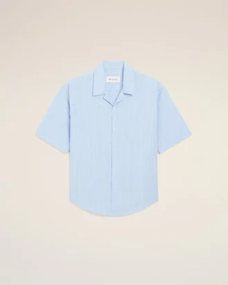 Camicia Ami de Coeur a maniche corte in cotone blu dal taglio squadrato