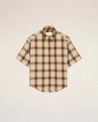 Camicia Ami de Coeur a quadri beige dal taglio squadrato in tela