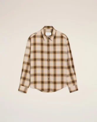 Camicia Ami de Coeur a quadri beige dal taglio squadrato in tela
