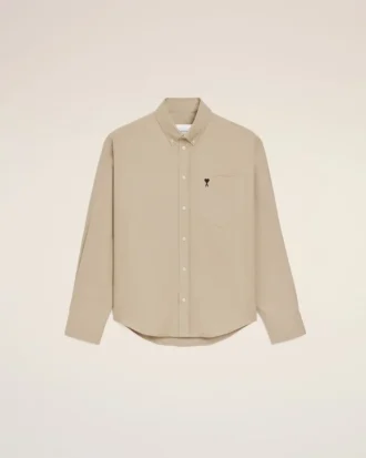 Camicia Ami de Coeur in cotone beige dal taglio squadrato con ricami