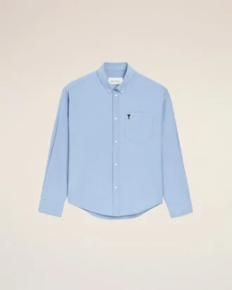Camicia Ami de Coeur in cotone blu con ricamo, dal taglio squadrato