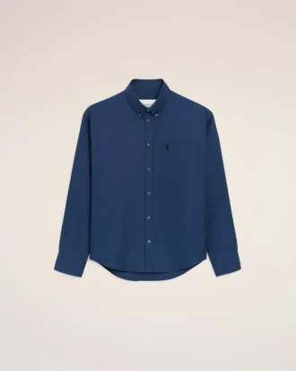 Camicia Ami de Coeur in cotone blu con ricamo, dal taglio squadrato