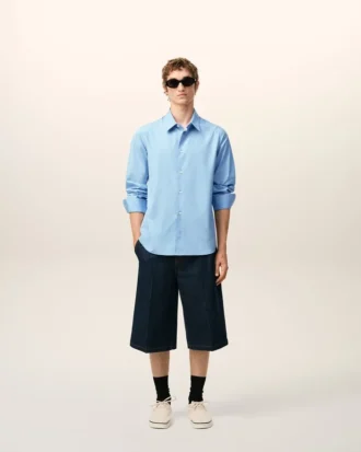 Camicia Ami de Coeur in cotone blu ricamata da sarto