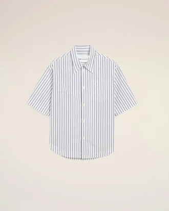 Camicia ampia Ami de Coeur a maniche corte in cotone a righe bianche