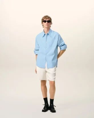 Camicia ampia Ami de Coeur in cotone blu con colletto a punta