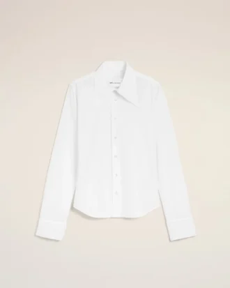 Camicia bianca aderente in misto seta con colletto a punta