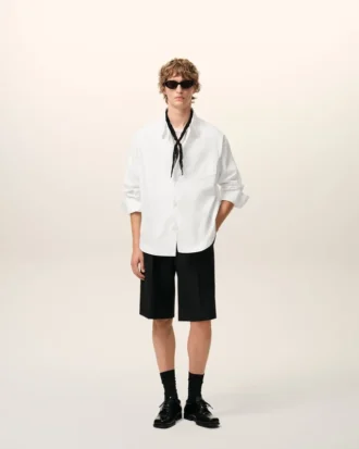 Camicia bianca in cotone con colletto a punta e motivo Ami de Coeur