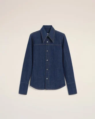 Camicia blu in cotone con colletto a punta