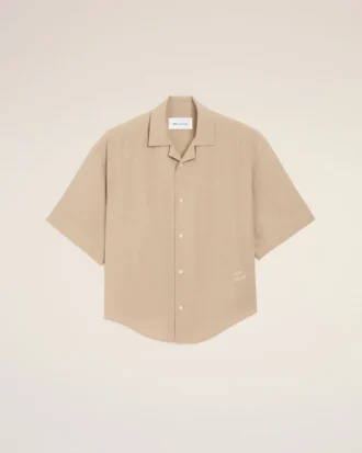 Camicia boxy Ami Paris ricamata a maniche corte beige