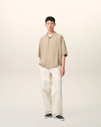 Camicia boxy Ami Paris ricamata a maniche corte beige