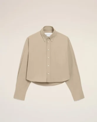 Camicia corta in cotone beige con motivo Ami de Coeur in rilievo