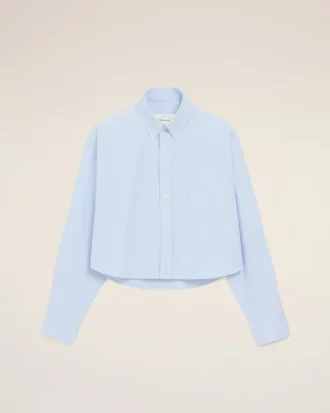 Camicia corta in cotone blu con motivo Ami de Coeur in rilievo