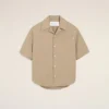 Camicia lunga a maniche corte in cotone beige con collo alla camp Camicia lunga a maniche corte in cotone beige con collo alla camp