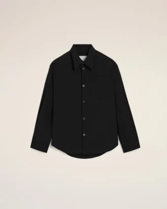 Camicia nera in misto seta con colletto a punta