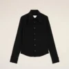 Camicia nera in misto seta con colletto a punta Camicia nera in misto seta con colletto a punta